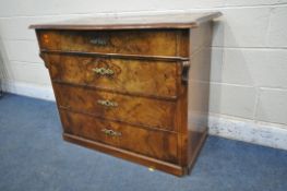 A LATE 19TH EARLY 20TH CENTURY BURR WALNUT SERPENTINE CHEST OF FOUR LONG DRAWERS, width 105cm x