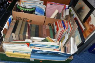 THREE BOXES & LOOSE BOOKS, MAPS, ETC, including guidebooks, a language dictionary, magazines,