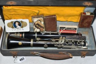 A SELMAR BRANDED CLARINET AND CASE ETC, the bell is inscribed for V Kohlert's sons Kraslice,