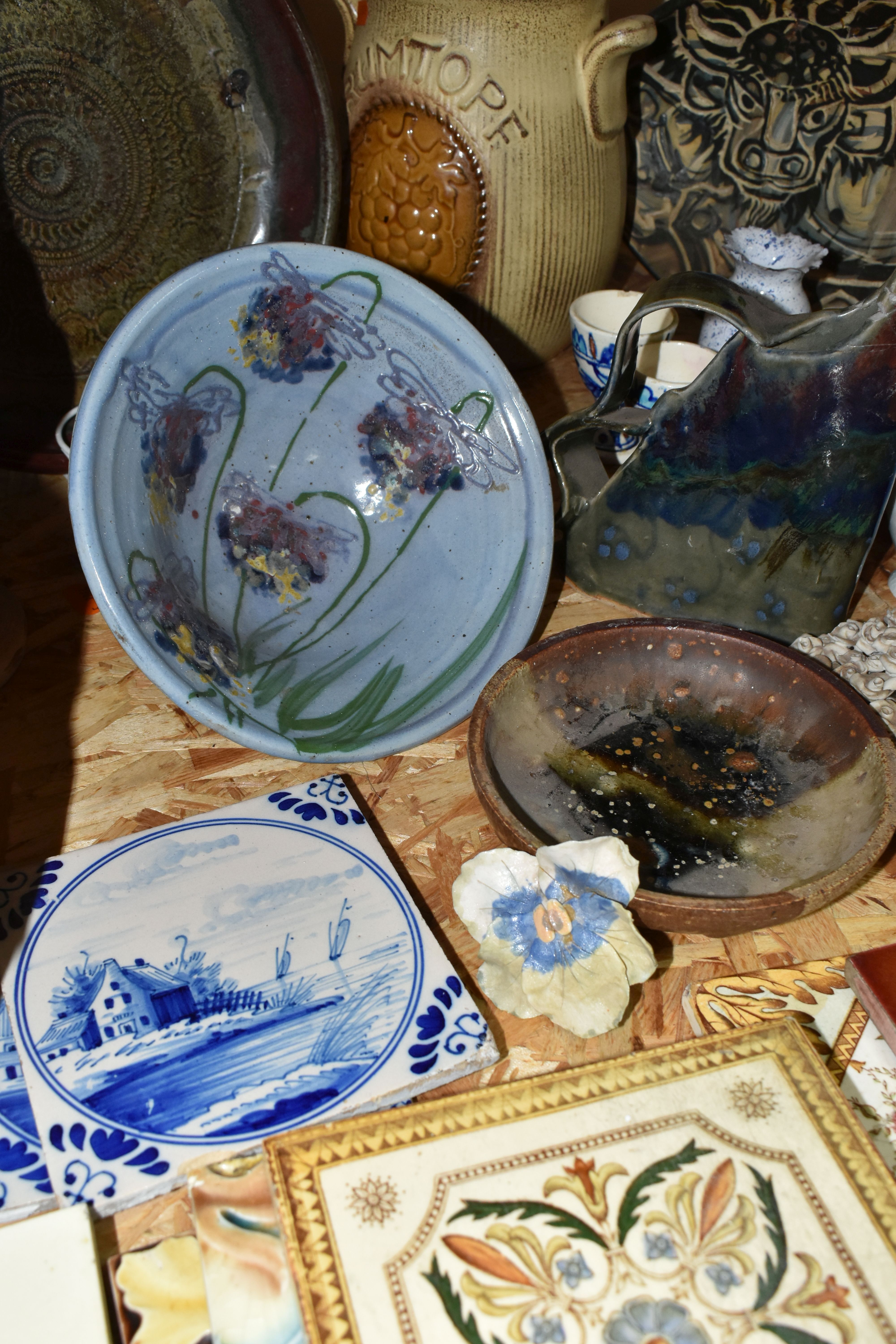 A COLLECTION OF 19TH AND EARLY 20TH CENTURY CERAMIC TILES AND CONTEMPORARY STUDIO POTTERY, - Image 13 of 19