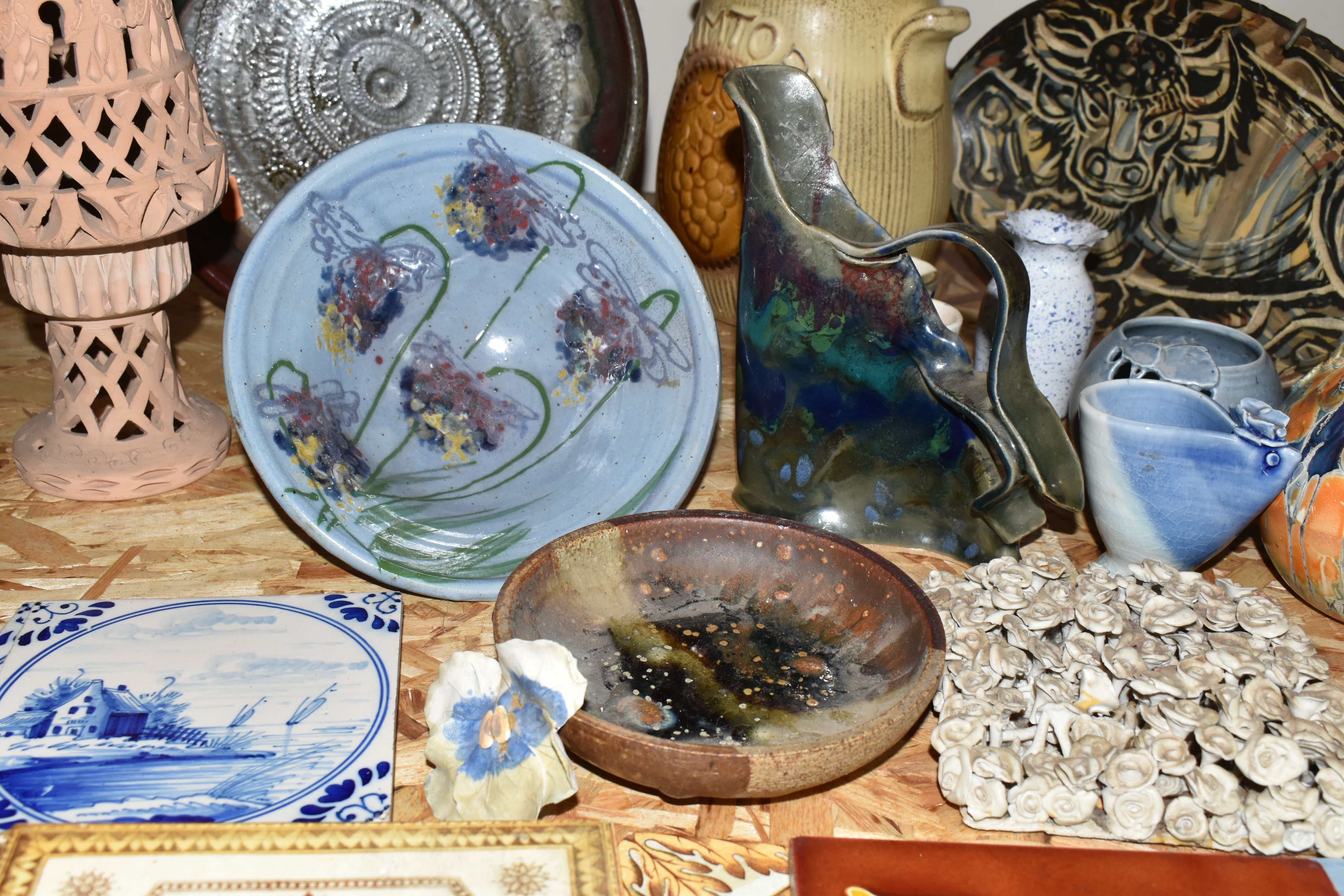 A COLLECTION OF 19TH AND EARLY 20TH CENTURY CERAMIC TILES AND CONTEMPORARY STUDIO POTTERY, - Image 8 of 19