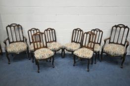 A 20TH CENTURY MAHOGANY PARTIAL PARLOUR SUITE, comprising two carvers and six chairs, with domed and