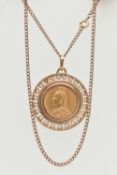 AN 1890 FULL SOVEREIGN PENDANT NECKLACE, depicting Queen Vicotria obverse, George and The Dragon