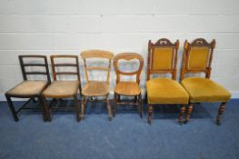 A SELECTION OF VARIOUS CHAIRS, to include a pair of Edwardian walnut chairs, with foliate crest,