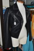 A LADIES FAUX LEATHER STUDDED BIKER JACKET, Star by Julien MacDonald, UK size 12, together with a