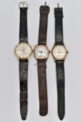 THREE WRISTWATCHES, the first a 9ct gold wristwatch, hand wound movement, Arabic numerals,