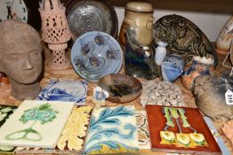 A COLLECTION OF 19TH AND EARLY 20TH CENTURY CERAMIC TILES AND CONTEMPORARY STUDIO POTTERY,
