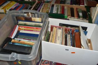 SIX BOXES OF RELIGIOUS BOOKS containing over 140 titles in hardback and paperback formats to include