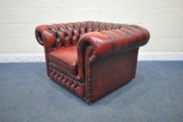 AN OXBLOOD LEATHER CHESTERFIELD CLUB CHAIR, width 107cm x depth 90cm x height 67cm (condition