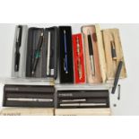 ASSORTED PENS, to include five boxed 'Parker' fountain pens, a 'Parker Frontier' ball point pen, and