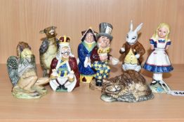 EIGHT BESWICK ALICE IN WONDERLAND FIGURES, comprising The Mad Hatter, Alice, Cheshire Cat, White
