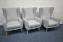 THREE MATCHING PEARL GREY M&S PARKER WING BACK ARMCHAIRS, width 71cm x depth 77cm x height 106cm (
