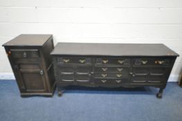 A 20TH CENTURY OAK DRESSER BASE, fitted with six drawers and two cupboard doors, length 170cm x