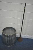 A CYLINDRICAL GALVANISED DOLLY TUB, with 'Vololo Patent' stamped to bottom, diameter 48cm x height