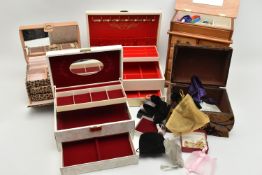 JEWELLERY BOXES, to include a multi storage wooden jewellery box with four draws and a necklace draw