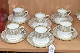 A WEDGWOOD 'GOLD FLORENTINE' W4219 PATTERN SET OF SIX COFFEE CANS AND SAUCERS (12) (Condition