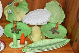 A GROUP OF CARLTON WARE LETTUCE AND SQUIRREL TABLEWARE, comprising two squirrel and acorn plates