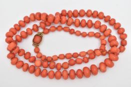 A CORAL BEAD NECKLACE, designed as a series of approximately one hundred and four graduating coral