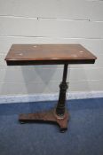 A VICTORIAN MAHOGANY LITERARY MACHINE, the top with twin hinged reading stands, a single drawer, the