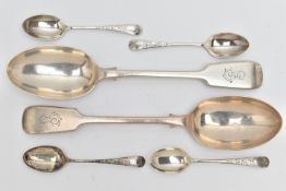 A SMALL PARCEL OF VICTORIAN & EDWARDIAN FLATWARE, comprising a pair of Fiddle pattern tablespoons,