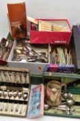 A BOX OF ASSORTED CUTLERY, to include a selection of boxed cutlery and a large selection of loose