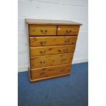 A MODERN PINE CHEST OF TWO SHORT OVER FOUR LONG DRAWERS, width 84cm x depth 40cm x height 107cm (