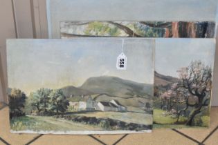 ETHEL POXON (ACTIVE CIRCA 1931-1956) FOUR UNFRAMED LANDSCAPE OILS, comprising 'Over The Border'