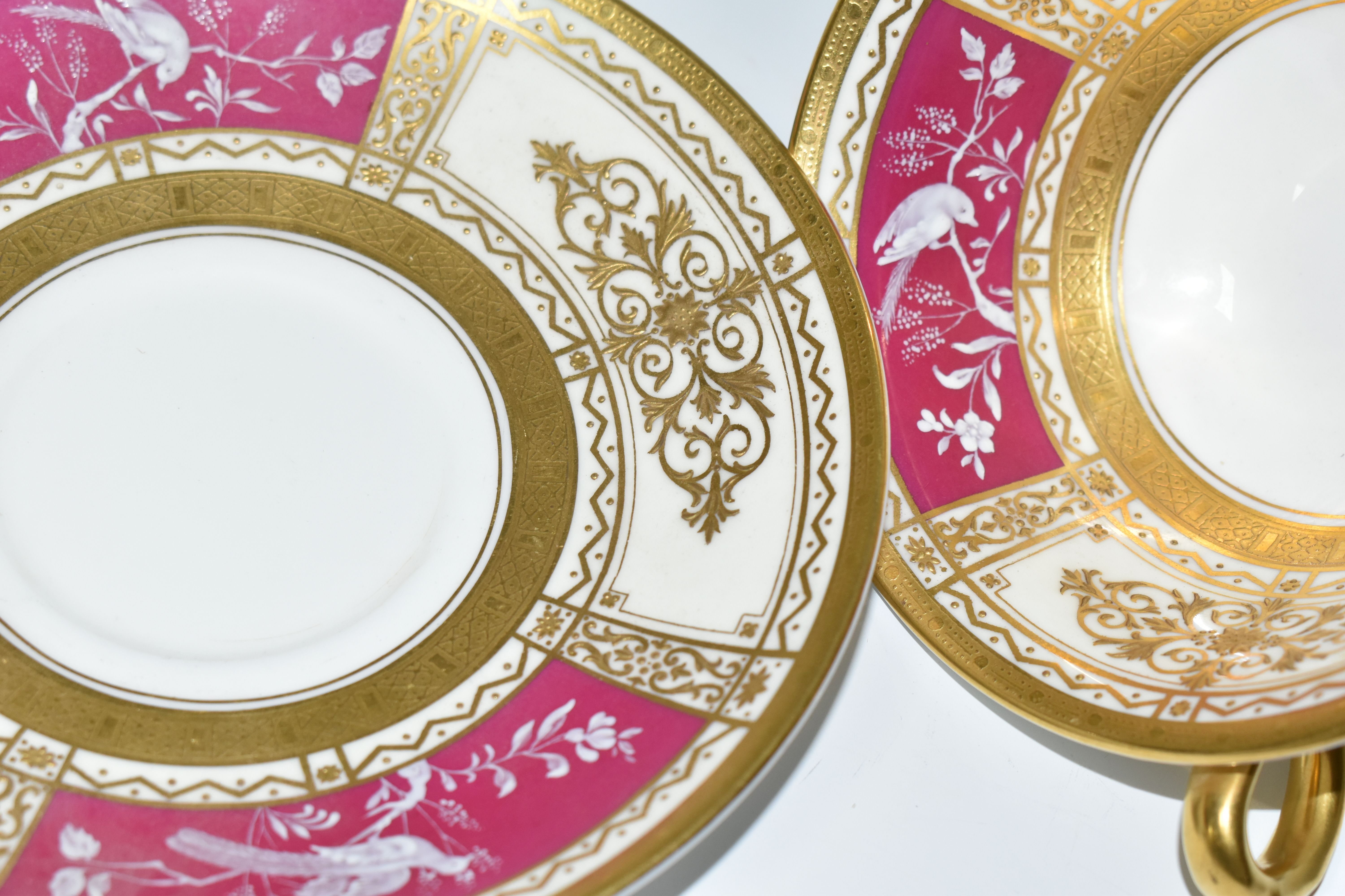 A MINTON PATE SUR PATE BREAKFAST CUP AND SAUCER, PATTERN NO. H5103, EACH PIECE DECORATED WITH TWO - Image 4 of 5