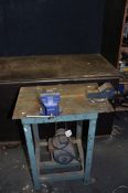 A BESPOKE METAL WORKTABLE width 61cm depth 41cm height 77cm fitted with a vintage motor to