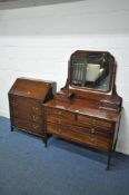 AN EDWARDIAN MAHOGANY AND STRING INLAID DRESSING CHEST, with a single mirror, width 107cm x depth