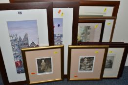 A SMALL QUANTITY OF PICTURES AND PRINTS, comprising two signed Mark Spain limited edition etchings