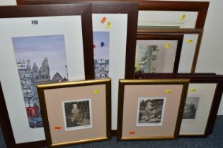 A SMALL QUANTITY OF PICTURES AND PRINTS, comprising two signed Mark Spain limited edition etchings