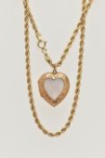 A 9CT GOLD ROPE TWIST CHAIN WITH LOCKET, chain fitted with a spring clasp, hallmarked 9ct