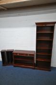 A MAHOGANY BRADLEY OPEN BOOKCASE, with five shelves, with 66cm x depth 34cm x height 184cm, a