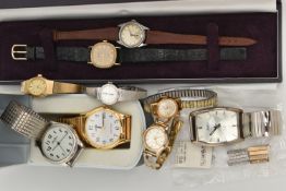 A BOX OF ASSORTED WRISTWATCHES, nine wristwatches, ladies and gents, names to include Ingersoll,