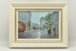 CHARLES ROWBOTHAM (BRITISH) 'REGENT STREET REFLECTIONS', a London cityscape in the rain, signed