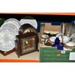 ONE BOX OF NORITAKE TEAWARE, CLOCKS AND COLLECTOR'S PLATES, to include a set of four National