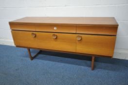 A MID CENTURY TEAK DURABLE SUITES LTD SIDEBOARD, fitted with an arrangement of five drawers and