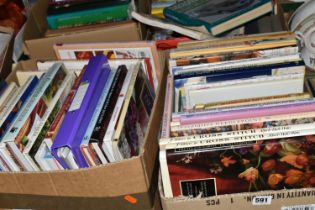 FOUR BOXES OF BOOKS / MAGAZINES containing approximately 100 miscellaneous titles in hardback and