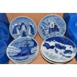 ELEVEN NORWEGIAN PORSGRUND BLUE AND WHITE COMMEMORATIVE YEAR AND CHRISTMAS PLATES, year plates for