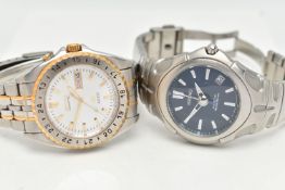 TWO SEIKO WRISTWATCHES, to include a Seiko Kinetic day date wristwatch with Seiko box, the silver