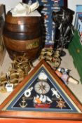 A GROUP OF OBJECTS WITH A NAUTICAL THEME, to include a Remy Martin Cognac Barrel Game Collection,