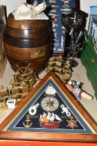 A GROUP OF OBJECTS WITH A NAUTICAL THEME, to include a Remy Martin Cognac Barrel Game Collection,