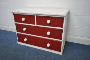 A VICTORIAN PAINTED PINE CHEST OF TWO SHORT OVER TWO LONG DRAWERS, width 105cm x depth 52cm x height