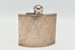 AN EDWARDIAN SILVER HIP FLASK, of plain form with attached hinged lid, silver hallmark for Griffiths
