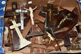 ONE BOX OF RELIGIOUS CRUCIFIXES, to include an assortment of wooden and metal crucifixes, etc