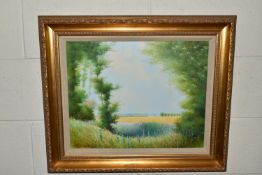 KEN (K B) HANCOCK (BRITISH 1925-2014) 'SUMMER CORNFIELDS', a French impressionist style landscape