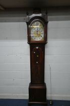 A GEORGIAN MAHOGANY EIGHT DAY LONGCASE CLOCK, the pagoda hood with pierced fretwork detail,