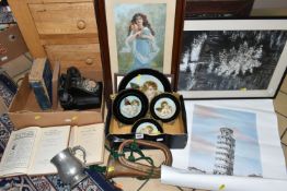 TWO BOXES OF MISCELLANEOUS SUNDRIES, to include a black Bakelite converted telephone 312F PL53/3A (
