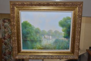 KEN (K B) HANCOCK (BRITISH 1925-2014) 'A FRENCH IMPRESSIONIST STYLE RIVER LANDSCAPE', depicting